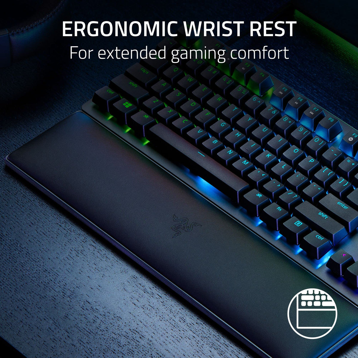 Razer Huntsman V2 TKL Teclado para juegos sin teclas: interruptores ópticos lineales rápidos Gen2 y frecuencia de sondeo de 8000Hz - Cable desmontable tipo C - Teclas PBT - Reposamuñecas ergonómico -