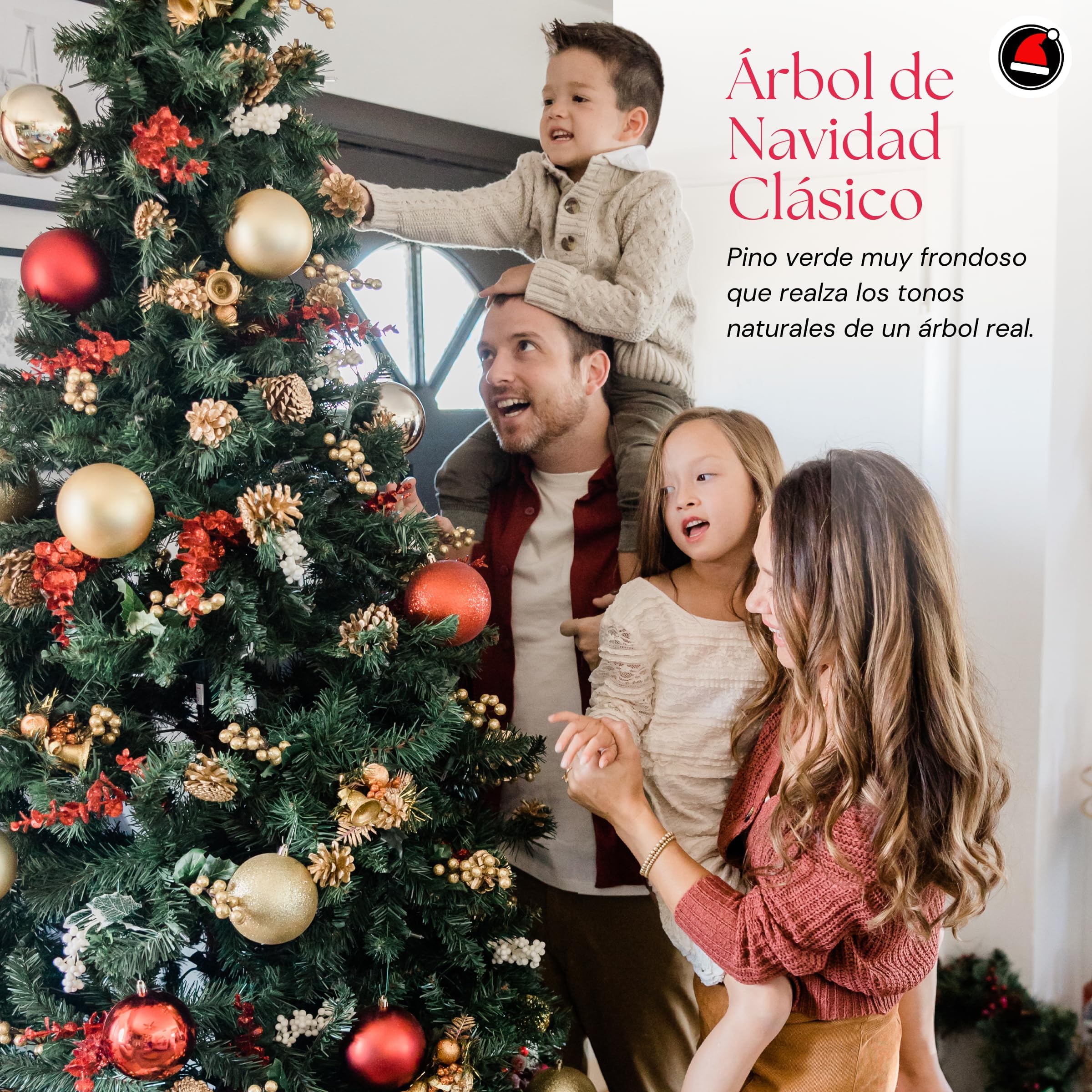 EL SANTA Árbol de Navidad Tradicional Color Verde, de 1.50 Metros de Altura, Hoja Tradicional, fácil de armar, Apariencia Completamente Natural, práctico y Ligero, Color Verde (1.50 M)
