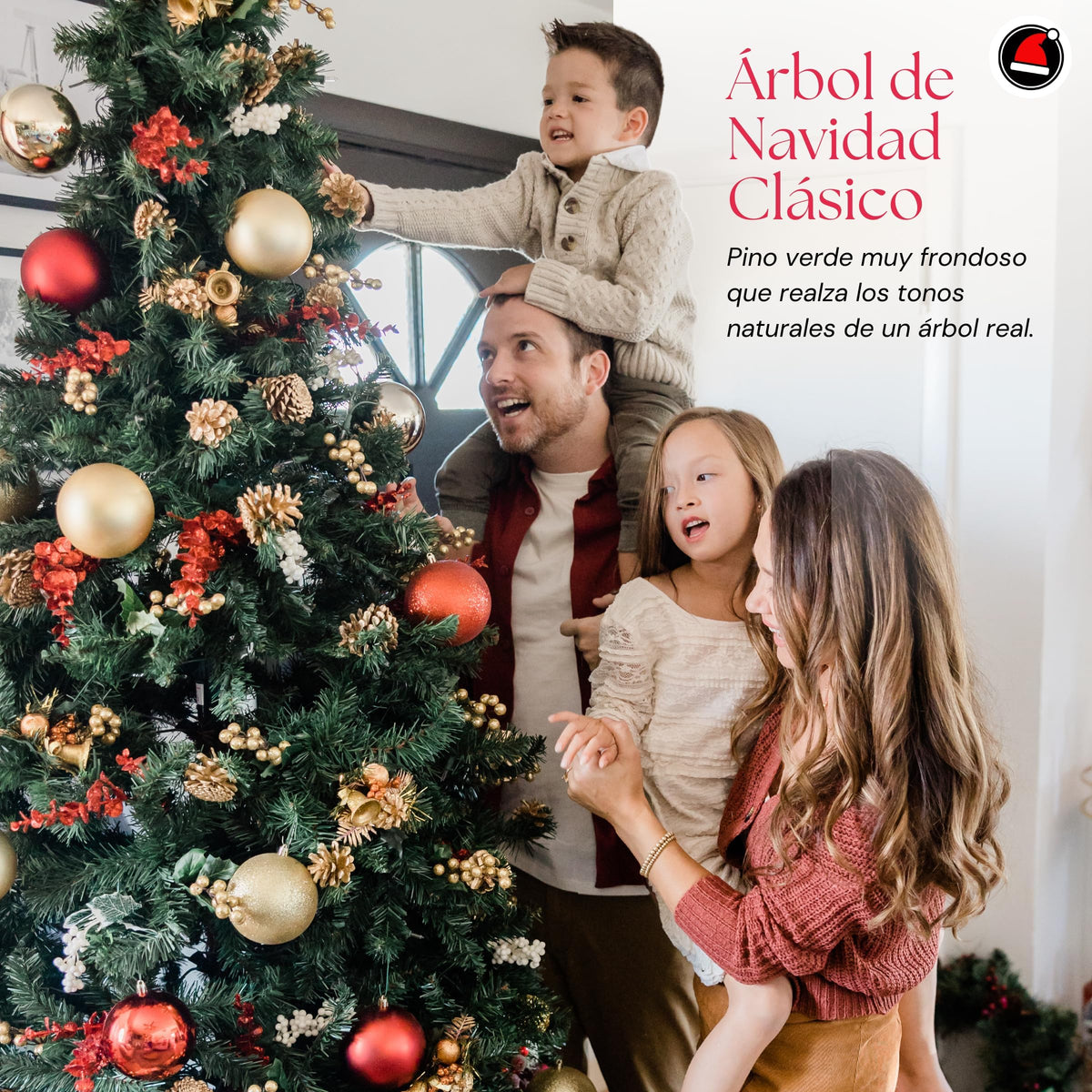 EL SANTA Árbol de Navidad Tradicional Color Verde, de 1.50 Metros de Altura, Hoja Tradicional, fácil de armar, Apariencia Completamente Natural, práctico y Ligero, Color Verde (1.50 M)