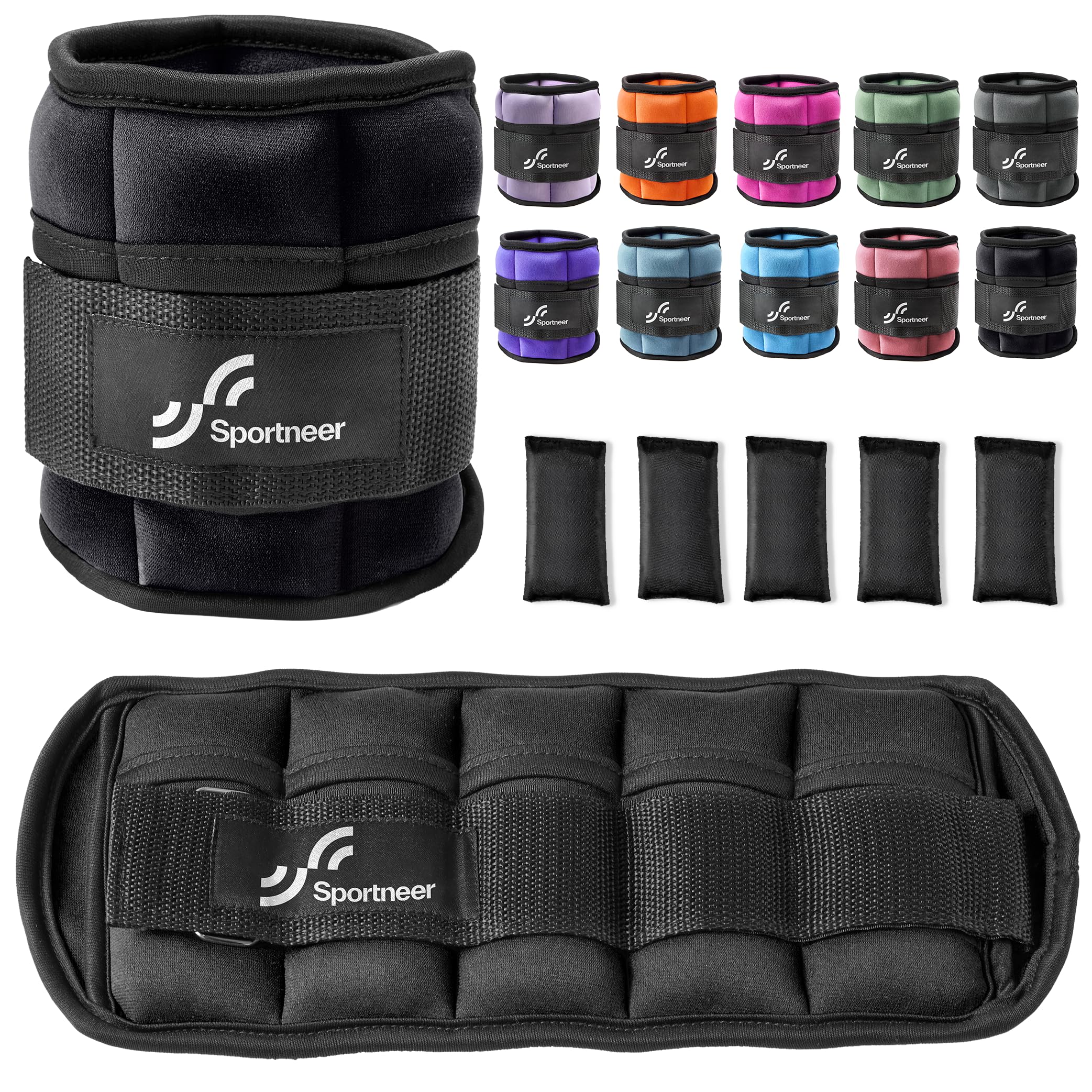 Sportneer Pesas ajustables para tobillos 1 Par (2-10 libras)-Negro