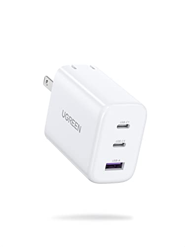 UGREEN 65W Cargador USB C con 3 Puertos, Cargador Carga Rapida Plegable Compatible with MacBook Pro/Air, iPhone 14/14 Pro MAX/iPhone 13/Pro MAX, DELL XPS 13, Steam Deck, Galaxy S22/S21, iPad Pro