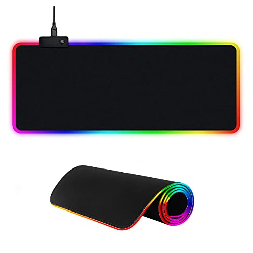 E T EASYTAO RGB Gaming Mousepad de Escritorio, Alfombrilla con Luz Led para Teclado y Ratón, Goma Impermeable con Base Antideslizante, 14 Luces Circulables, Tamaño de 300x800x4mm