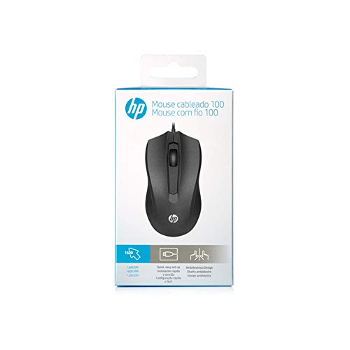 HP Mouse Alámbrico 100, Cable de Conexión USB, Windows/MAC OS, Negro