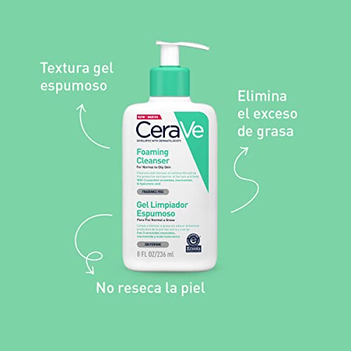 CeraVe Gel Limpiador Espumoso Diario para Piel Mixta, Grasa o con Acné 236ml
