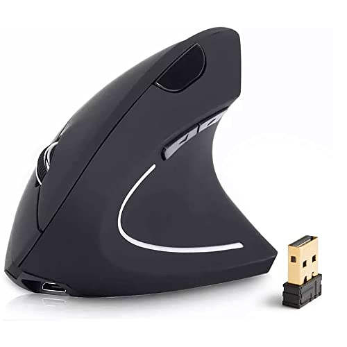 E T EASYTAO Mouse Inalámbrico Ergonómico Recargable, 2.4GHz Ratón Óptico Inalámbrico con Receptor USB para Mac y Windows, Diseño Ergonómico, 6 Botones, 800/1200/1600DPI, Protege el Brazo