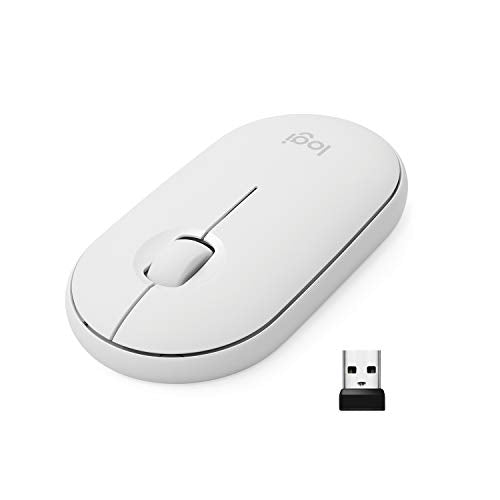 Logitech M350 Pebble, Mouse inalámbrico con Bluetooth o receptor USB de 2,4 GHz, Silencioso y Minimalista, con clic silencioso para Laptop, iPad, PC y Mac - Blanco