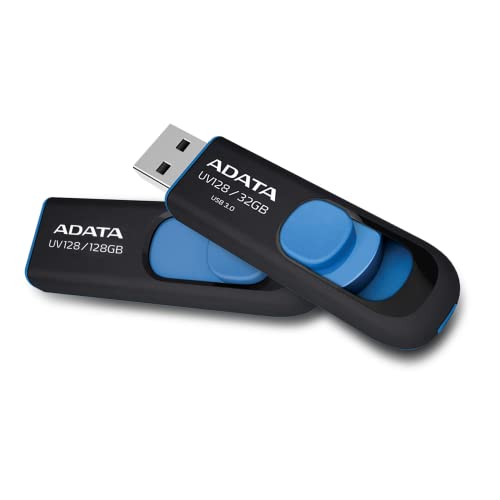 ADATA 128 GB Memoria Flash USB 3.0 Deslizable Color Negro con Azul (Modelo UV128)
