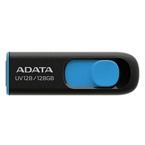ADATA 128 GB Memoria Flash USB 3.0 Deslizable Color Negro con Azul (Modelo UV128)
