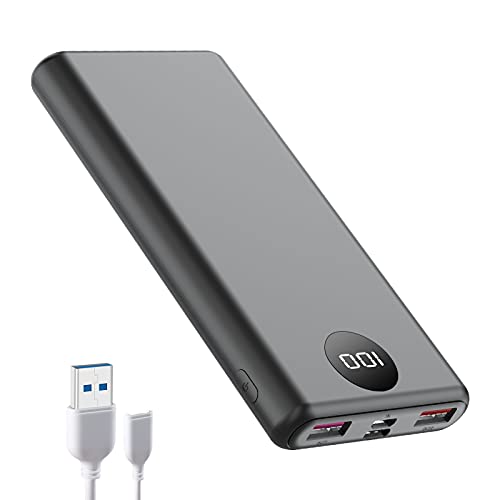 Power Bank 10000 mAh Batería Externa Carga Rápida 20 W PD Con Pantalla LED Cargador Portátil con Cable Tipo C 3 Salidads USB de Alta Velocidad Compatible para iPhone 13 Samsung Xiaomi Huawei iPad