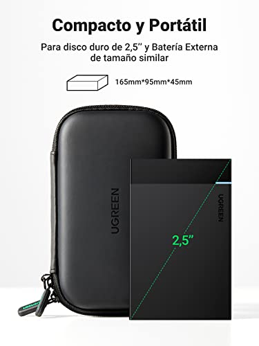 UGREEN Organizador Portátil, Bolsa para Disco Duro 2.5" Accesorios Electrónicos con Doble Capa Acolchada, Estuche para Viaje para Disco Duro Externo 2.5", Cables USB, Auriculares, Cargadores, Tarjetas