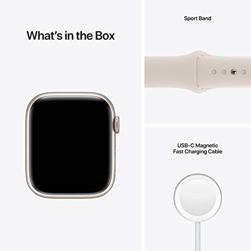 Apple Watch Series 7 (GPS, caja de aluminio blanco estelar de 45 mm) con correa deportiva blanco estelar, regular (renovado)