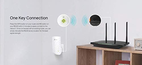 TP-Link RE200 Extensor de Rango de Repetidor WiFi de Banda Dual Universal, 3 Antenas, Puerto Fast Ethernet, AC750, Modo AP Compatible