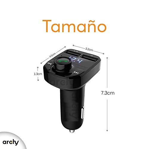 Archy Receptor Transmisor Bluetooth para Carro FM 3.1A Coche Auto Manos Libres Radio Reproductor Música MP3 Entrada USB Memoria Micro SD (BTX8)