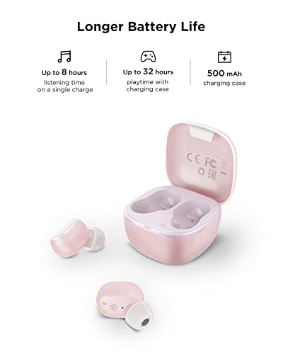 HTC Audifonos Inalambricos Bluetooth 5.3 Audífonos Inalámbricos Auriculares Wireless Earbuds con micrófono Incorporado Control Táctil con Graves Profundos para Llamadas, Oficina, Deporte (Rosa)