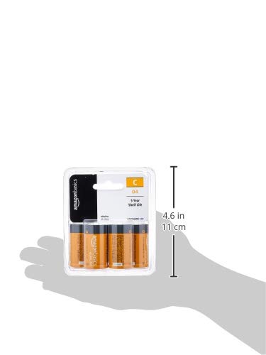Amazon Basics - Paquete de 4 pilas alcalinas multiusos, 5 años de vida útil, paquete de valor fácil de abrir