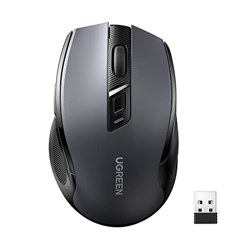 UGREEN Ratón Inalámbrico 2.4 GHz, 15M de Conexión, Mouse Ergonómico de 4000 dpi 6 Botones, Mouse Silencioso con Receptor USB, Mouse Inalámbrico para PC, Portátil, Macbook, Windows 11 10, macOS, Linux