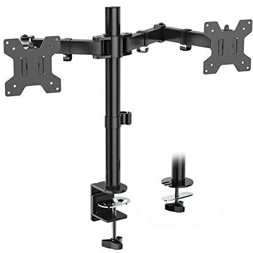WALI Dual LCD Monitor Fully Adjustable Desk Mount Stand Fits Two Screens up to 27", 22 lbs. Weight Capacity per Arm (M002), Black