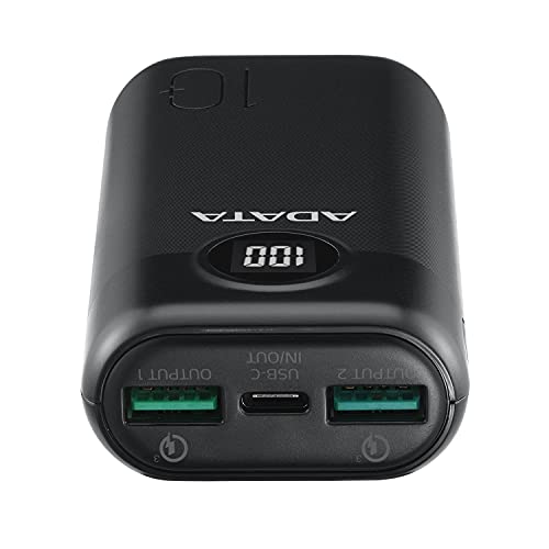 ADATA P10000QCD Powerbank Batería Portátil de Carga Rápida, de 10000 mAh con Pantalla Digital, Color Negro (Modelo AP10000QCD-DGT-CBK)