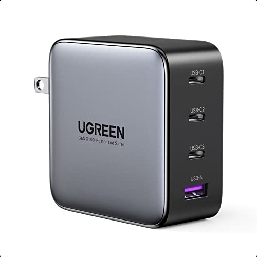UGREEN Nexode 100W Cargador USB C GAN con 4 Puertos Cargador Tipo C Cargador PD Admite PPS Compatible con Samsung Galaxy S23 S22 Ultra, S23 S22+, iPhone 14 13 12 SE, Xiaomi Mi12 MacBook Pro iPad Air