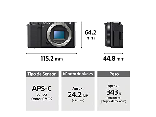 Sony Cámara vlog de Lentes Intercambiables Alpha ZV-E10 Sensor APS-C mirrorless con Lente Zoom 16-50 mm f/3.5-5.6