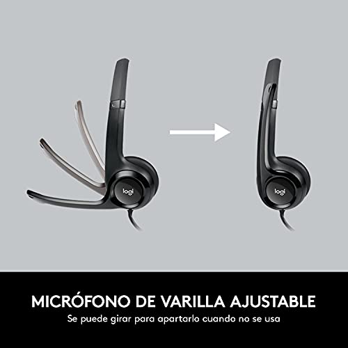 Logitech H390 Diadema con Cable, Sonido Estéreo y Micrófono USB con Supresión de Ruido, Controles Integrados en el Cable, PC/Mac/Laptop/Chromebook - Negro