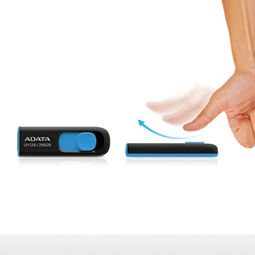 ADATA 128 GB Memoria Flash USB 3.0 Deslizable Color Negro con Azul (Modelo UV128)