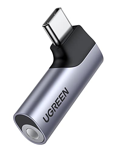 UGREEN Adaptador USB C a Jack 3.5mm DAC Chip, Adaptador Auriculares Tipo C 90 Grados Compatible con Galaxy S23/S22/S21/S20/S10/Note 20/Note 10, iPad Pro 2021, Oneplus 8, Xiaomi(Gris)