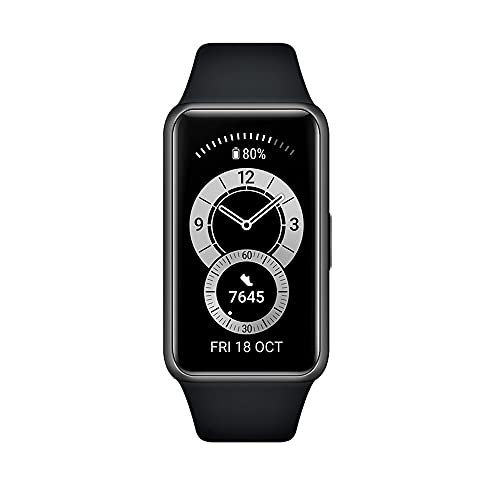 HUAWEI Band 6- Banda Inteligente, Pantalla FullView 1.47", Monitoreo de SpO2, Monitor de Ritmo y Sueño, 2 semanas de Batería- Negro