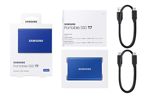 SAMSUNG - SSD portátil T7 de 1 TB – hasta 1050 MB/s – Unidad Externa de Estado sólido USB 3.2, Azul (MU-PC1T0H/AM)