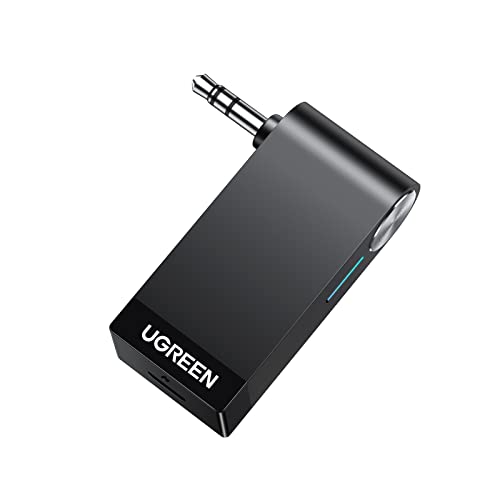 UGREEN Receptor Bluetooth 5.0 de Coche, Bluetooth Coche Aux con Micrófono  para Llamadas Manos Libres, HiFi Estéreo Adaptador Bluetooth Jack 3.5 para