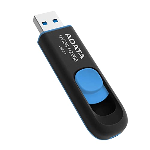 ADATA 128 GB Memoria Flash USB 3.0 Deslizable Color Negro con Azul (Modelo UV128)