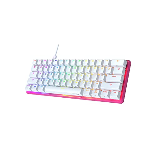 HyperX Alloy Origins 60 - Teclado mecánico para juegos - Factor de forma ultra compacto del 60% - Interruptor rojo lineal - Teclas PBT de doble disparo - Retroiluminación LED RGB - Compatible con software NGENUITY - Rosa (reacondicionado)