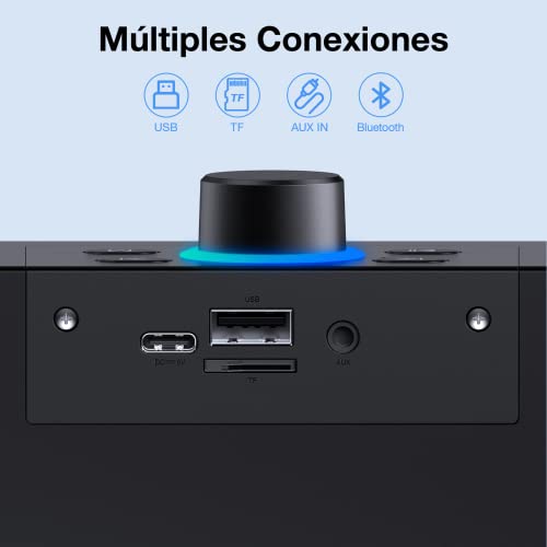 1 Hora Bocina Bluetooth, Bocinas para PC, RGB Altavoces Inalámbricos Bluetooth 5.0 Sonido Potente, 8 Colores de Luces, Soporte 3.5 mm AUX/TF/USB/Bluetooth para Interior, Hogar y Fiesta