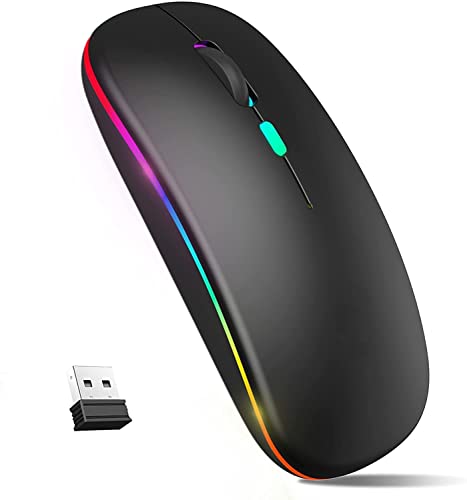 LED Mouse Inalámbrico Recargable, Fotgear Ratón Wireless 2.4G Ergonómico Wireless Ratón óptico Silencioso Click, con Receptor USB Adaptador, Ideal para Ordenadores portátiles, PCs, Otros Dispositivos Inteligentes