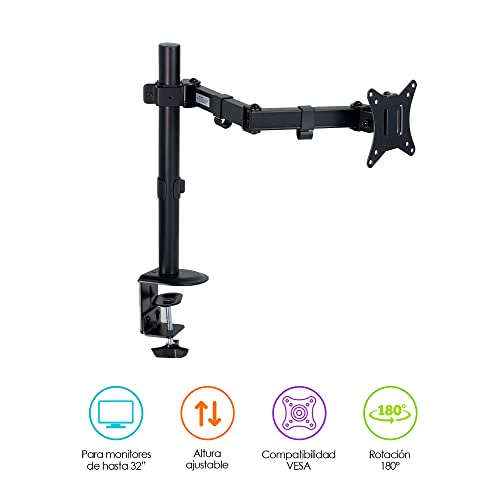 Redlemon Soporte para Monitor de Hasta 32” Pulgadas (9 Kg), Base para Escritorios de 1 a 9 cm de Grosor, Compatibilidad Universal, Ajuste Horizontal y Vertical, Fácil de Colocar con Kit de Instalación