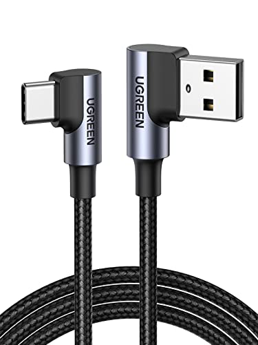 UGREEN Cable USB Tipo C 2 90 Grados, USB C Cable Carga Rápida Nylon Trenzado Compatible con PlayStation5 Samsung S10 S10E S9 S8 Plus Note, Xiaomi, Huawei P10, LG, HTC, Motorola, Sony y Tableta (0.5m)