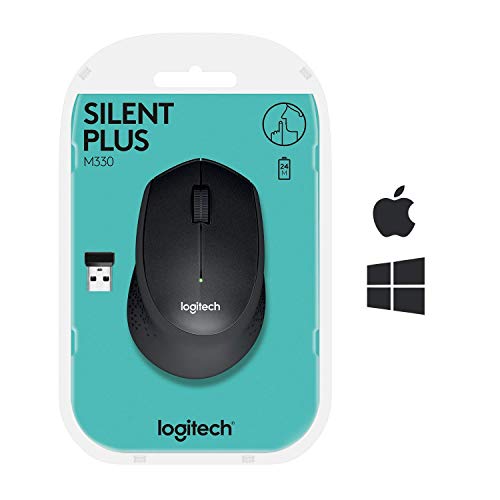 Logitech M330 Silent Plus inalámbrico mouse grande, color negro INC) (reacondicionado certificado), Negro