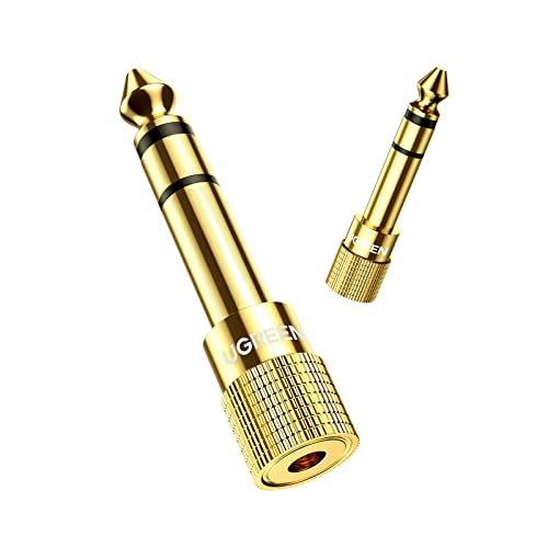 UGREEN Adaptador Jack 3.5 a 6.35, Convertidor de Audio Estéreo de Jack 3,5mm Hembra a Jack 6,35mm Macho, Compatible con Guitarra, Altavoces, Amplicador Estéreo, Mezclador de Audio, 2Pack