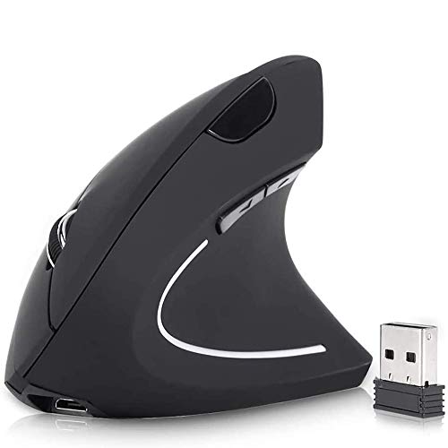 Mouse Inalámbrico Ergonómico Recargable, Mouse Vertical Óptico de 2.4Ghz con 3 DPIs Ajustables, Diseño de 6 Botones con Receptor USB, Compatible con Sistema Windows y Mac