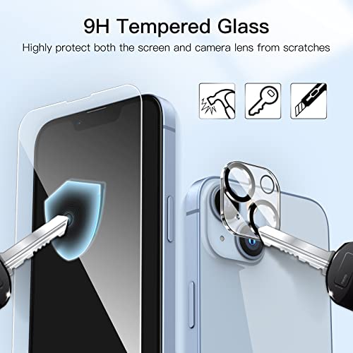 JETech Protector de Pantalla Cobertura Completo para iPhone 14 6,1 Pulgadas y Protector Lente Cámara, Mica Cristal Vidrio Templado, HD Transparente, 2 Paquetes Cada Uno