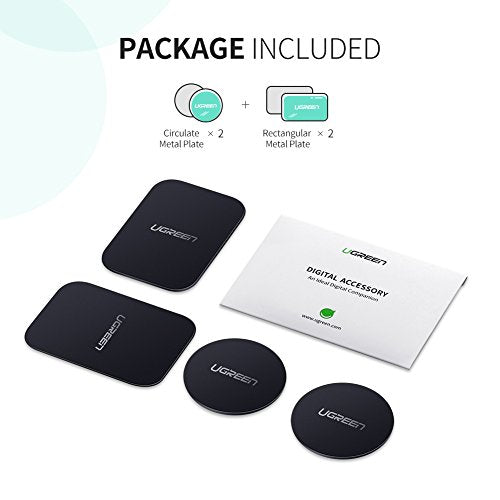 UGREEN Láminas Metálicas Reemplazo de Placa Metal para Soporte de Celular Auto Magnético de Repuesto para Montar en Auto con 3M Adhesivo para Iphone Samsung Huawei XiaoMi, 2 Redondas y 2 Rectangulares