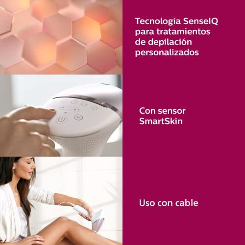 Philips Lumea Prestige Depiladora IPL, Tecnología Sense IQ, Luz Pulsada, con cable, 4 Cabezales Inteligentes (Cuerpo, Bikini, Axilas y Cara) y SmartSkin Sensor, incluye un Recortador Precisión