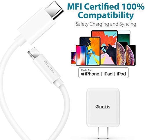 20W Cargador Rápido para iPhone 14, Quntis Cargador USB C Carga Rápida con Cable Tipo C a Lightning de 2m Compatible para iPhone 14 13 12 11 Pro MAX iPhone Mini X XS XR 8 9 Plus iPad Pro - Blanco