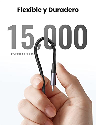 UGREEN Cable USB C a Lightning Nylon Trenzado MFi Certificado Compatible con iPhone 14/13/13 Pro/13 Pro Max/12/12 Pro/11/XS MAX/8 Plus, iPad Pro, Carga Rapida para iPhone con Cargador Tipo C (2M)