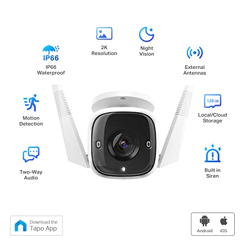 TP-LINK Tapo C310, cámara de seguridad Wi-Fi para exteriores, definición de 3MP, alarma de luz y sonido, visión nocturna, funciona con Alexa