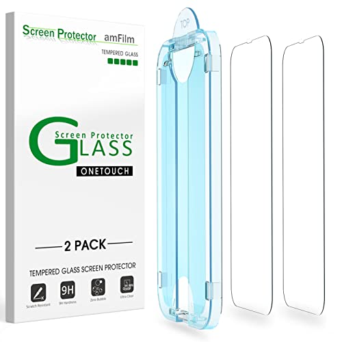 amFilm 2 Piezas OneTouch Compatible con iPhone 14 (6.1" 2022) y iPhone 13/iPhone 13 Pro 6.1" Protector de Pantalla de Vidrio Templado con Kit de Fácil Instalación