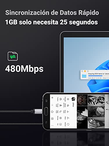 UGREEN Cable Micro USB Carga Rápida,1M Cable USB a Micro USB Nylon Trenzado, Cable Cargador QC3.0/2.0 Compatible con Galaxy, Xiaomi, Huawei, PS4, HTC, Oneplus, LG, Nokia, Tablets, E lectores y Más