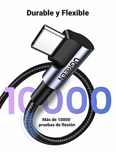 UGREEN Cable USB Tipo C 2 90 Grados, USB C Cable Carga Rápida Nylon Trenzado Compatible con PlayStation5 Samsung S10 S10E S9 S8 Plus Note, Xiaomi, Huawei P10, LG, HTC, Motorola, Sony y Tableta (0.5m)