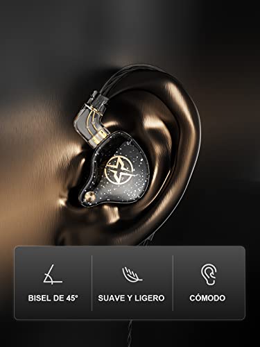 Auriculares intraurales con cable, Colorful Hybrid monitores intraurales, auriculares HiFi de graves profundos con cables desmontables con pin B, auriculares aislantes de ruido (micrófono) (Negro)