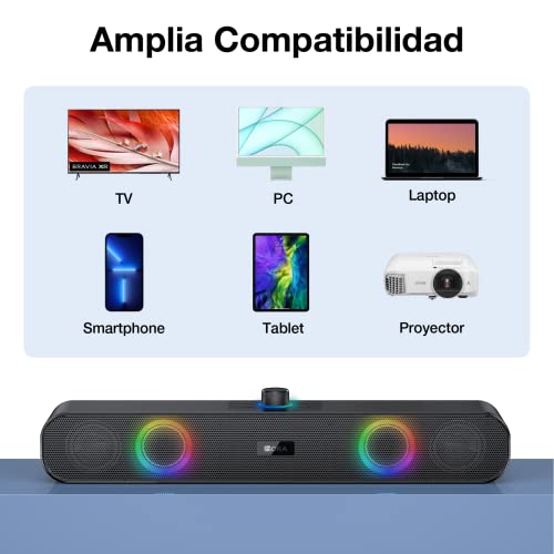 1 Hora Bocina Bluetooth, Bocinas para PC, RGB Altavoces Inalámbricos Bluetooth 5.0 Sonido Potente, 8 Colores de Luces, Soporte 3.5 mm AUX/TF/USB/Bluetooth para Interior, Hogar y Fiesta
